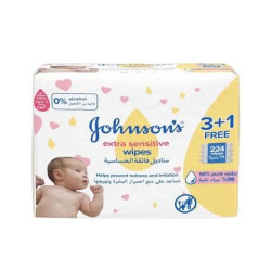 Johnson's Baby Wipes (3+1 Pack) – Hypoallergenic Wipes (3 x 224)