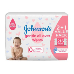 Johnson's Gentle All-Over Wipes (2+1 Pack) – 3 x 216 Wipes