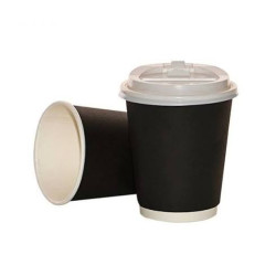 8 oz Black Double-Wall Cappuccino Cups with White Lids (Pack of 20 x 50)